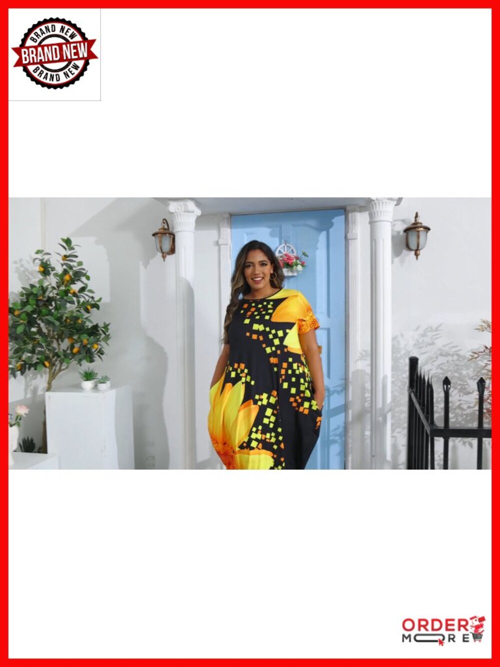 Oversize Plus Size Maxi Dress with Pockets Short Sleeve Swing Dress - Picture 5 of 6